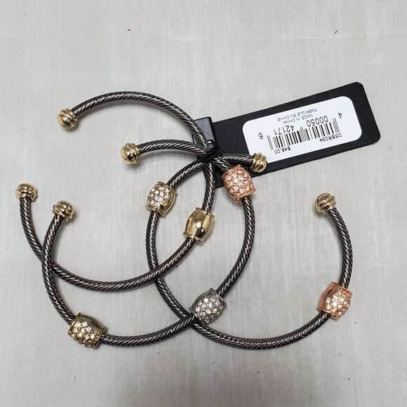 Armani Exchange Mixed Metal Cable Cuff Bracelets – Set of 3 - Picture 1 of 12